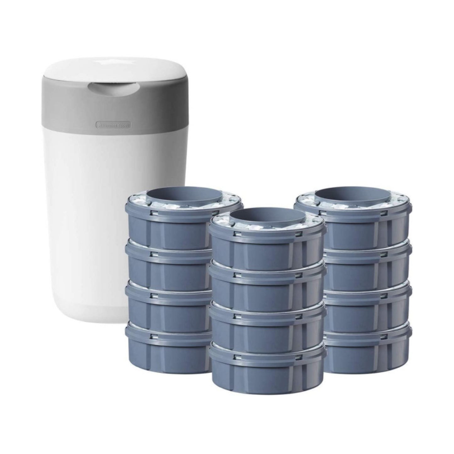 TOMMEE TIPPEE TWIST AND CLICK ADVANCED Diaper Container and 12-Piece Cassette Set, WHITE