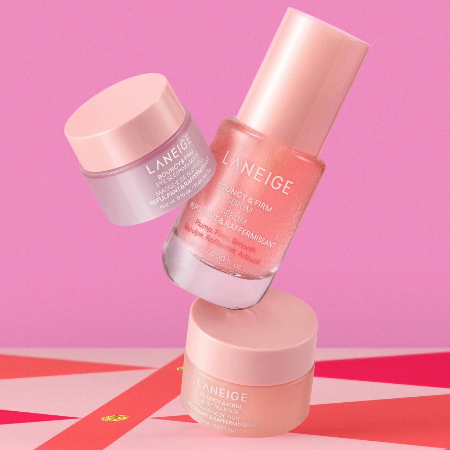 LANEIGE „Bouncy & Firm Mini Skin Treats“ Mini Rinkinys Odos Stangrinimui