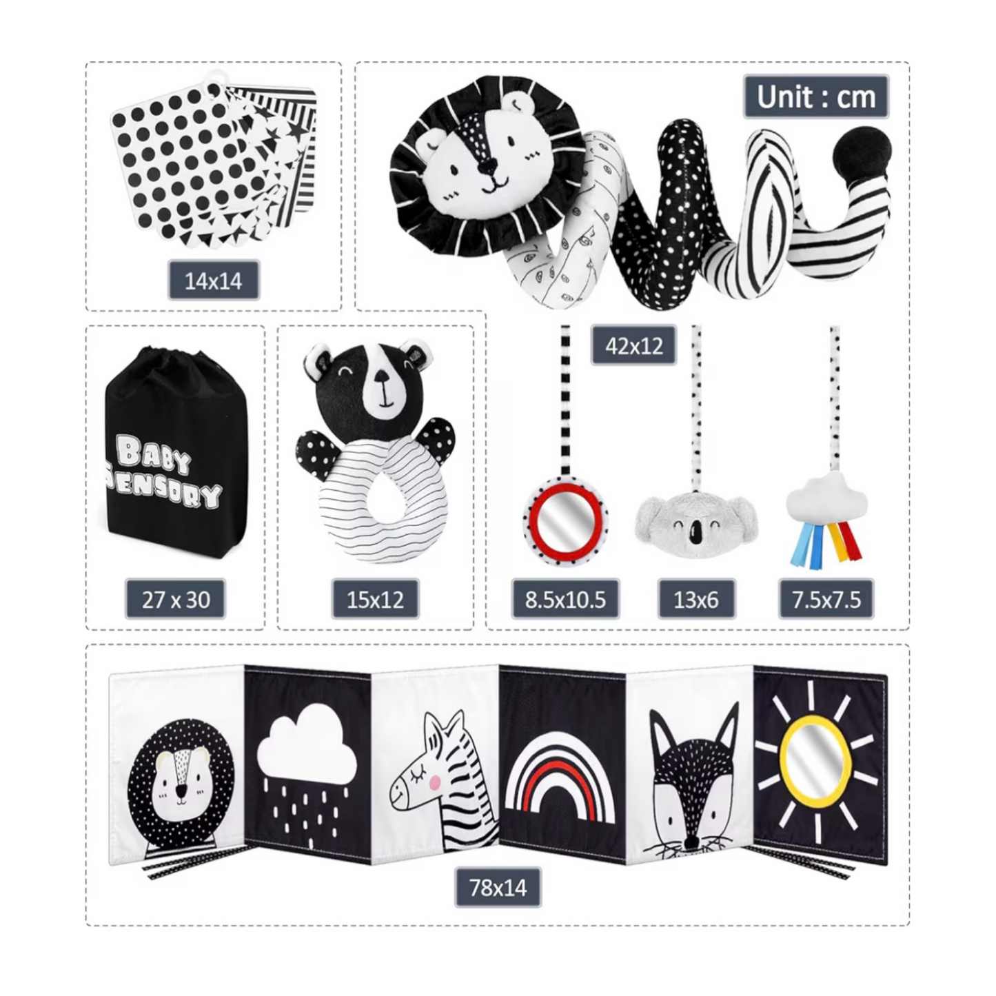 Sensorinių žaislų rinkinys (0–6 mėn.)