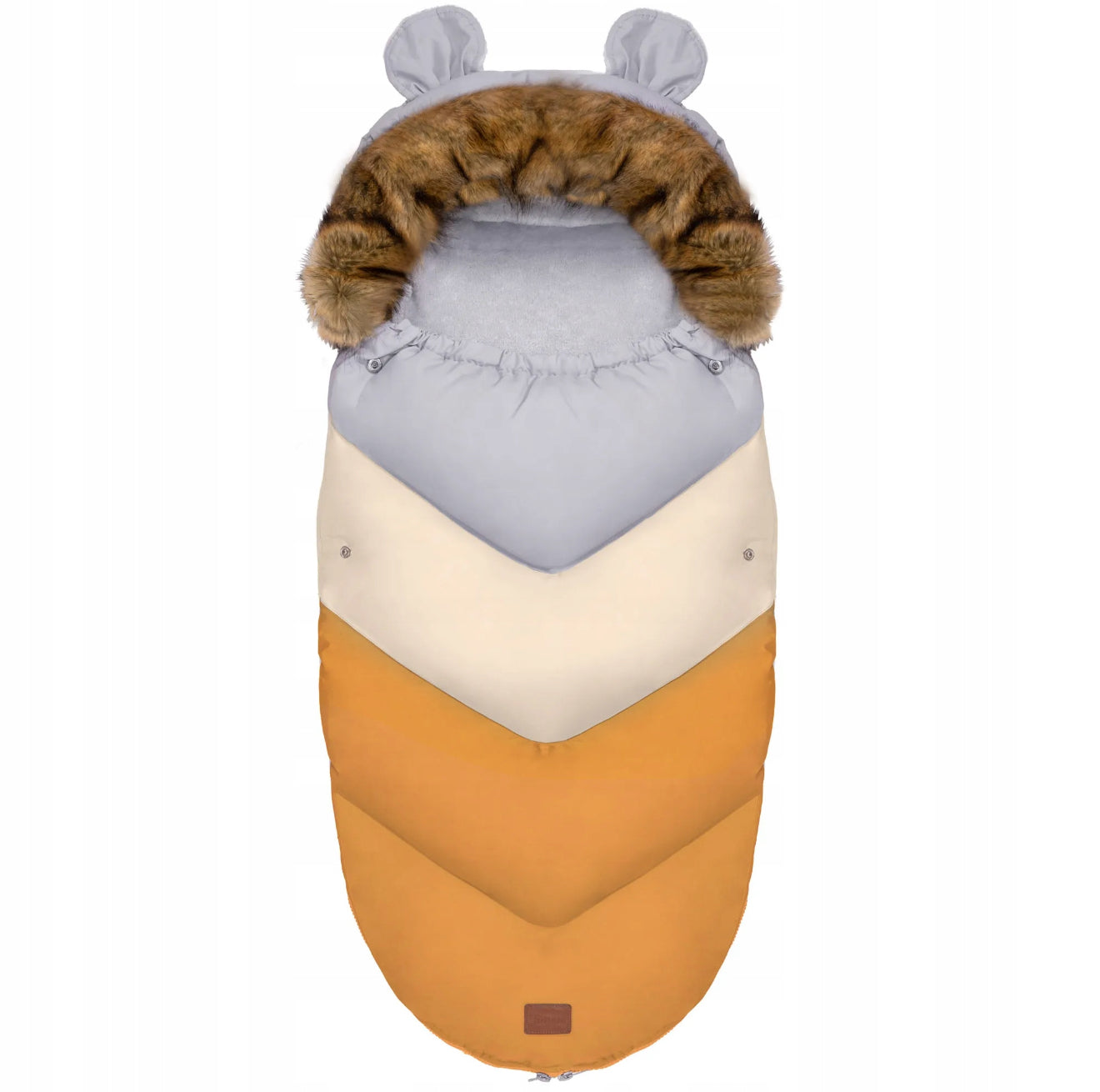 Žieminis vežimėlio miegmaišis su kailiu ir rankine „Teddy PRO-V Pastel“ – šiltas ir elegantiškas rinkinys