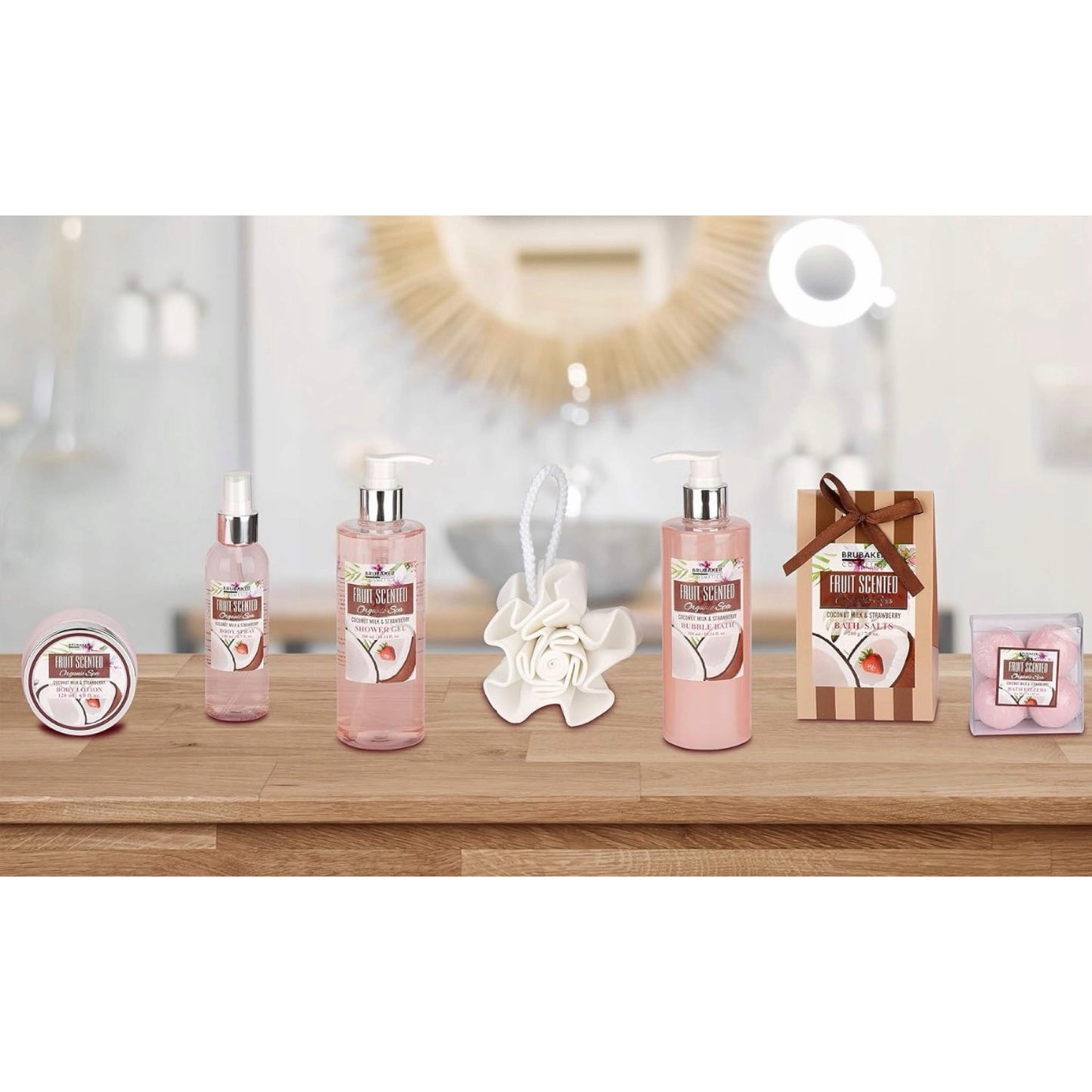 „Coconut & Strawberry“ 10 dalių vonios ir dušo rinkinys su vintage vonelės dėžute