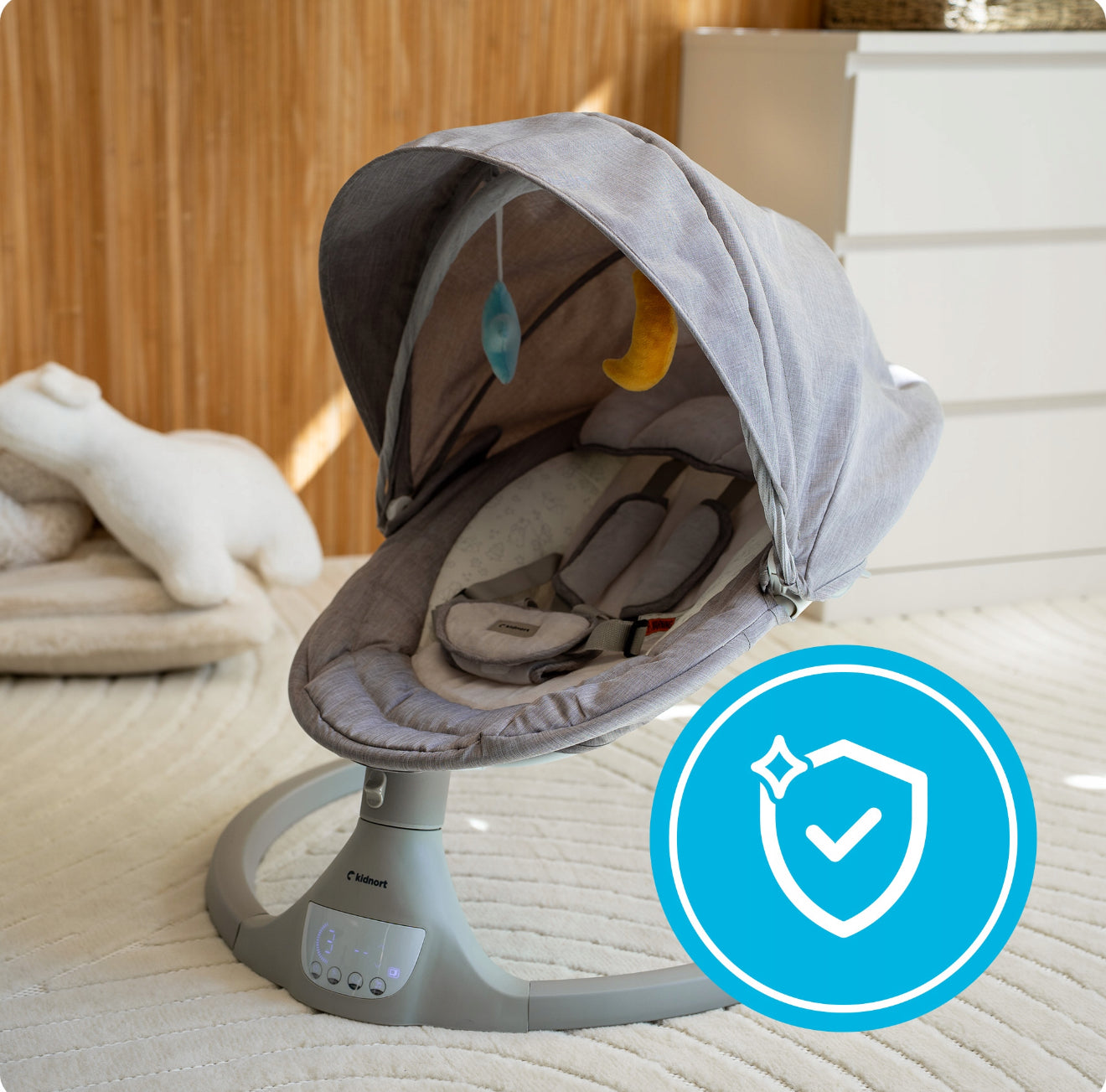 Kidnort - Elektrinis kūdikio gultukas–supynė su „Bluetooth“ ir pulteliu (pilkas)
