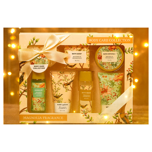 Prabangus kūno priežiūros rinkinys su magnolijos aromatu – 7 dalių SPA dovana moterims