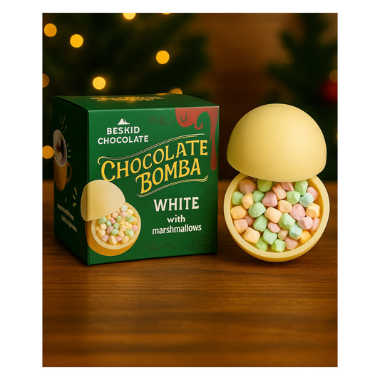 „Chocolate bomba” Baltojo šokolado bomba su zefyriukais (50g)