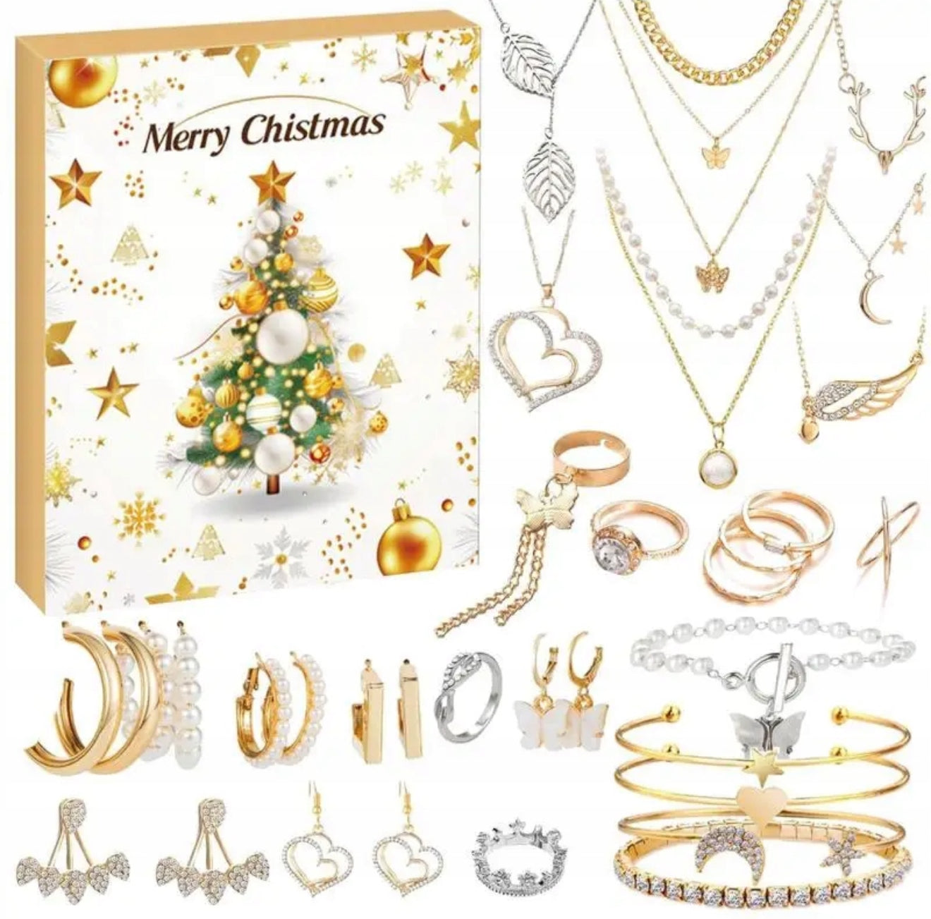 Kalėdinis papuošalų advento kalendorius „Merry Christmas“ – 24 dienų staigmenų rinkinys
