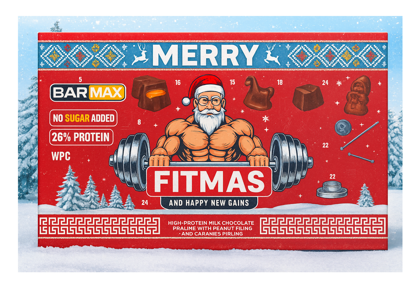 FITMAS Kalėdinis Kalendorius Sportuojantiems – 24 Šokoladai su Baltymais