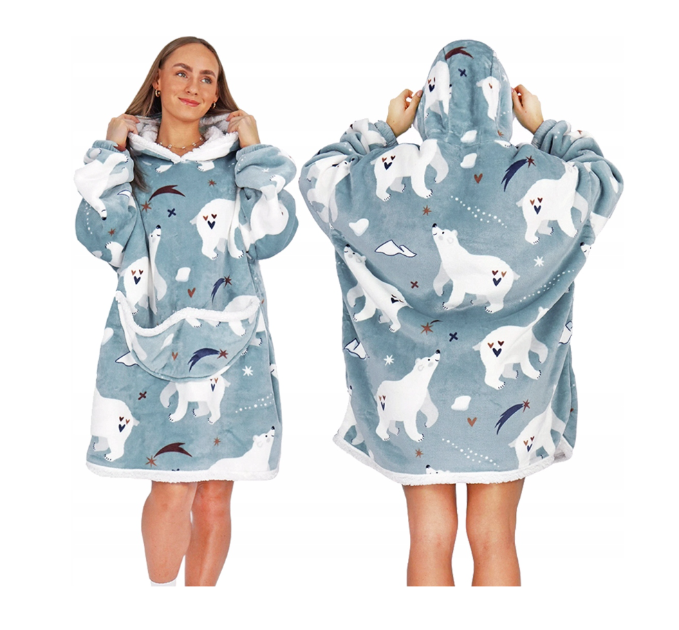 Pledas – džemperis „Pluffy Bear“ XXL – šiltas oversize 2in1 su gobtuvu