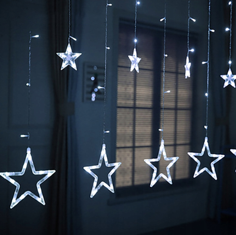 Kalėdinė LED šviesų užuolaida su žvaigždėmis – 120 LED, 4,2 m, šaltai balta šviesa