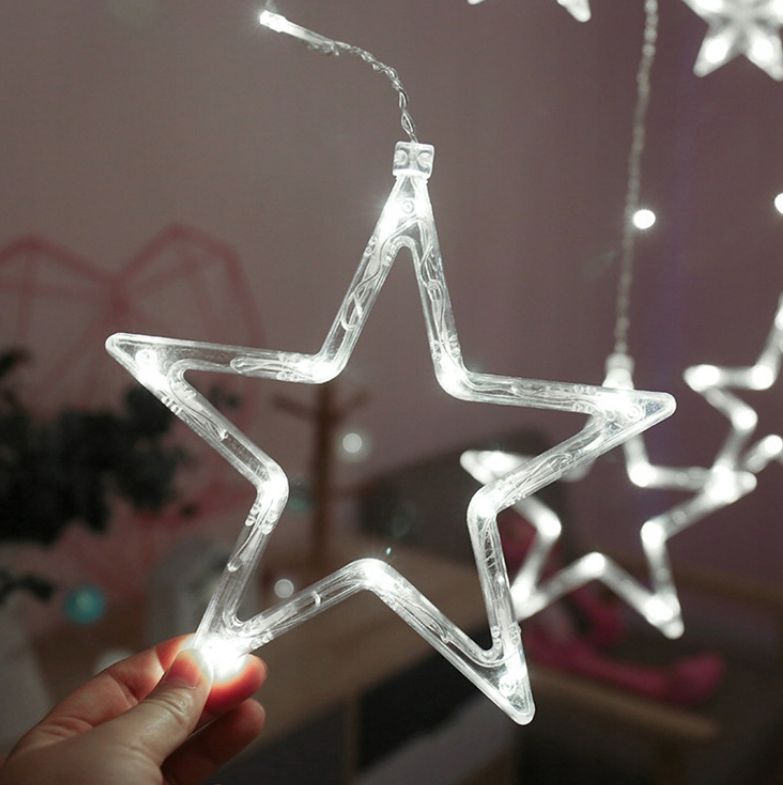 Kalėdinė LED šviesų užuolaida su žvaigždėmis – 120 LED, 4,2 m, šaltai balta šviesa