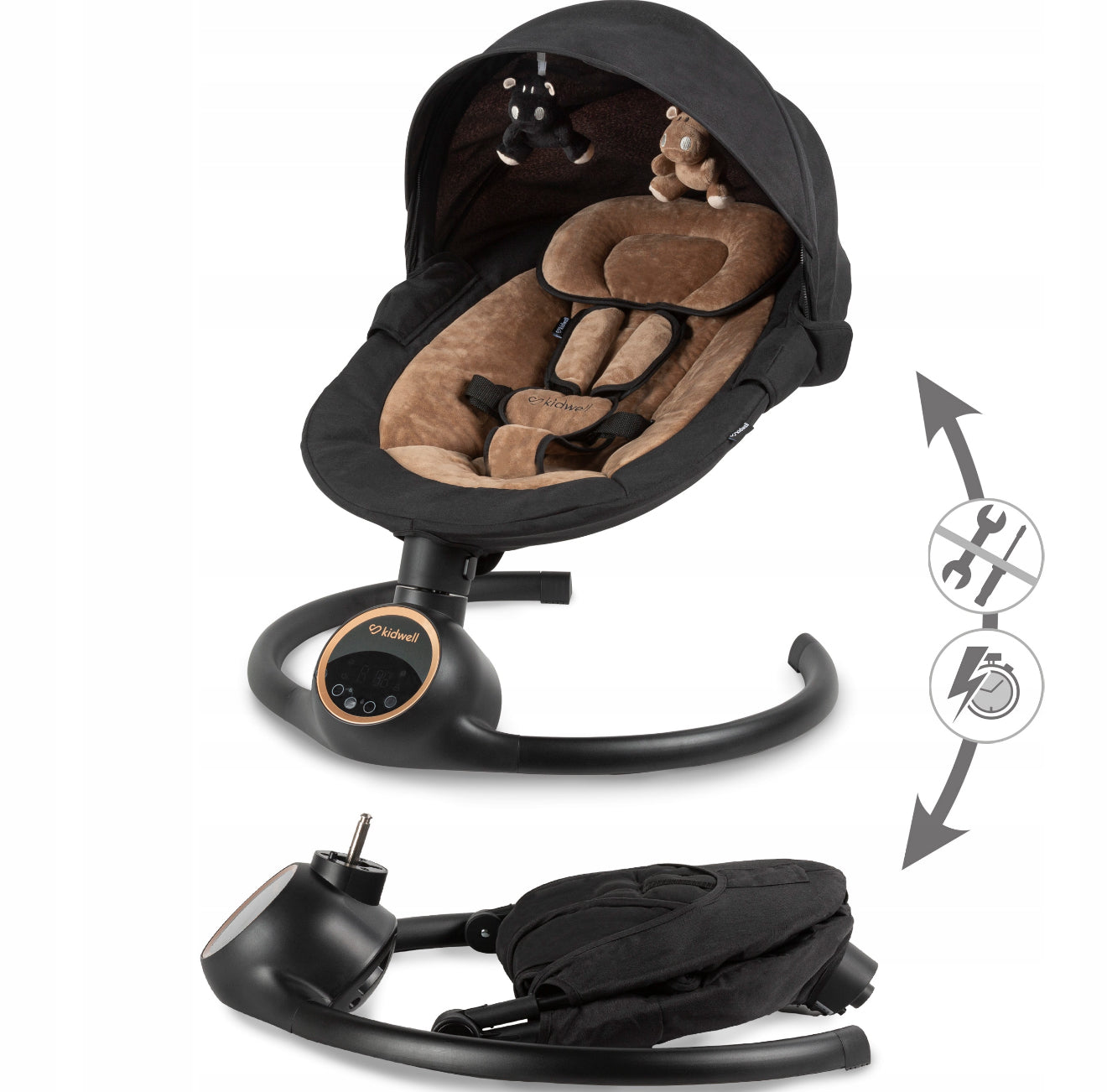 Kidwell REVE 2in1 Elektrinis kūdikio gultukas–supynė (juodas/auksinis)