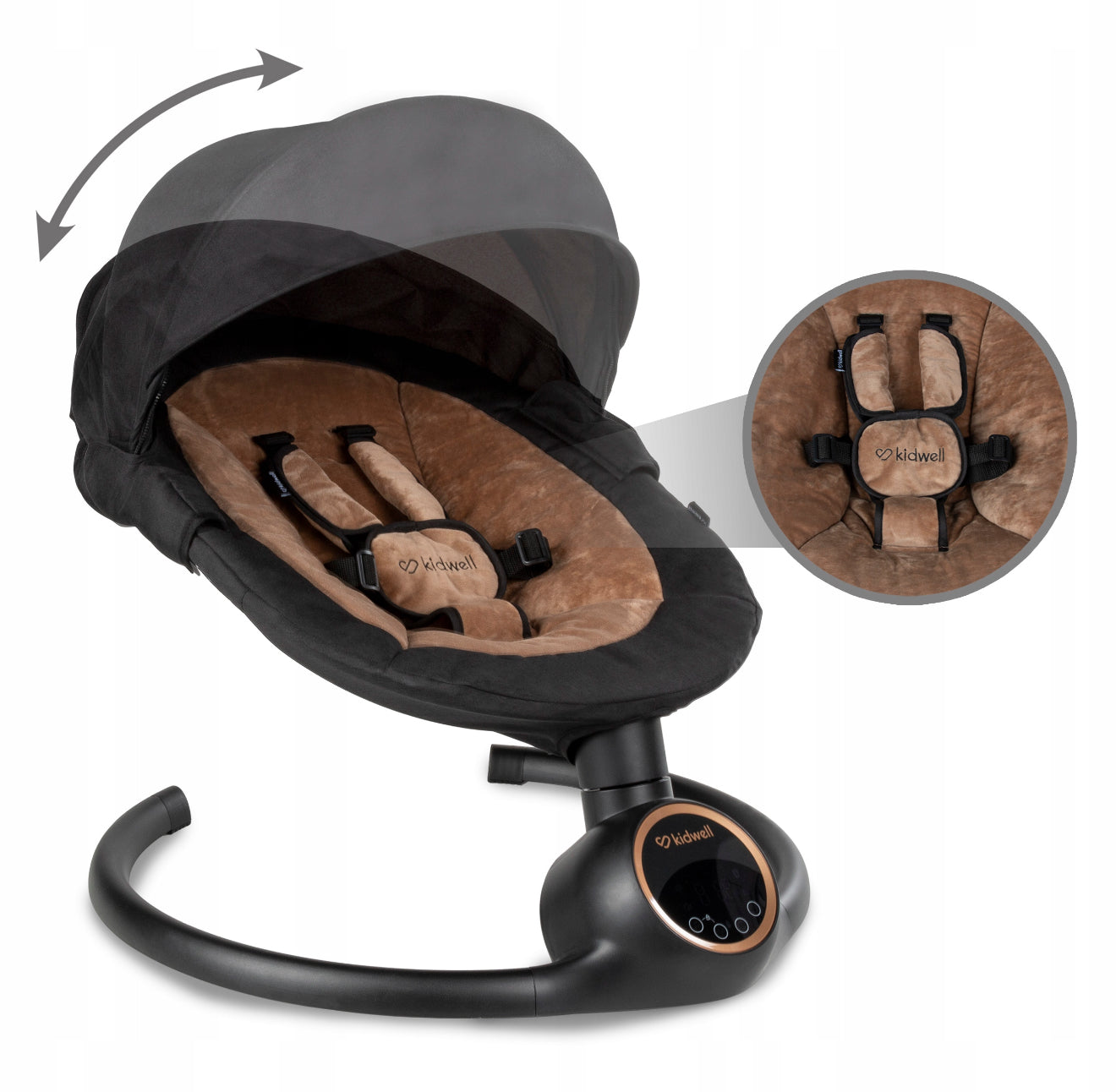 Kidwell REVE 2in1 Elektrinis kūdikio gultukas–supynė (juodas/auksinis)