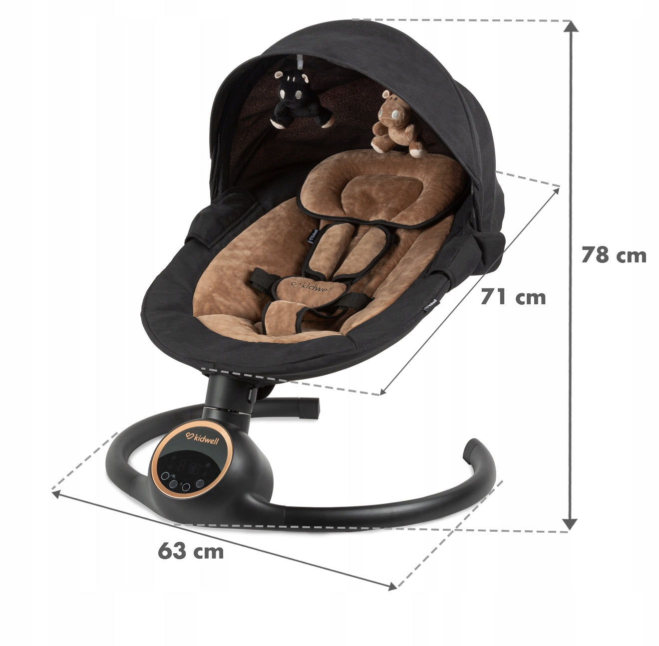 Kidwell REVE 2in1 Elektrinis kūdikio gultukas–supynė (juodas/auksinis)
