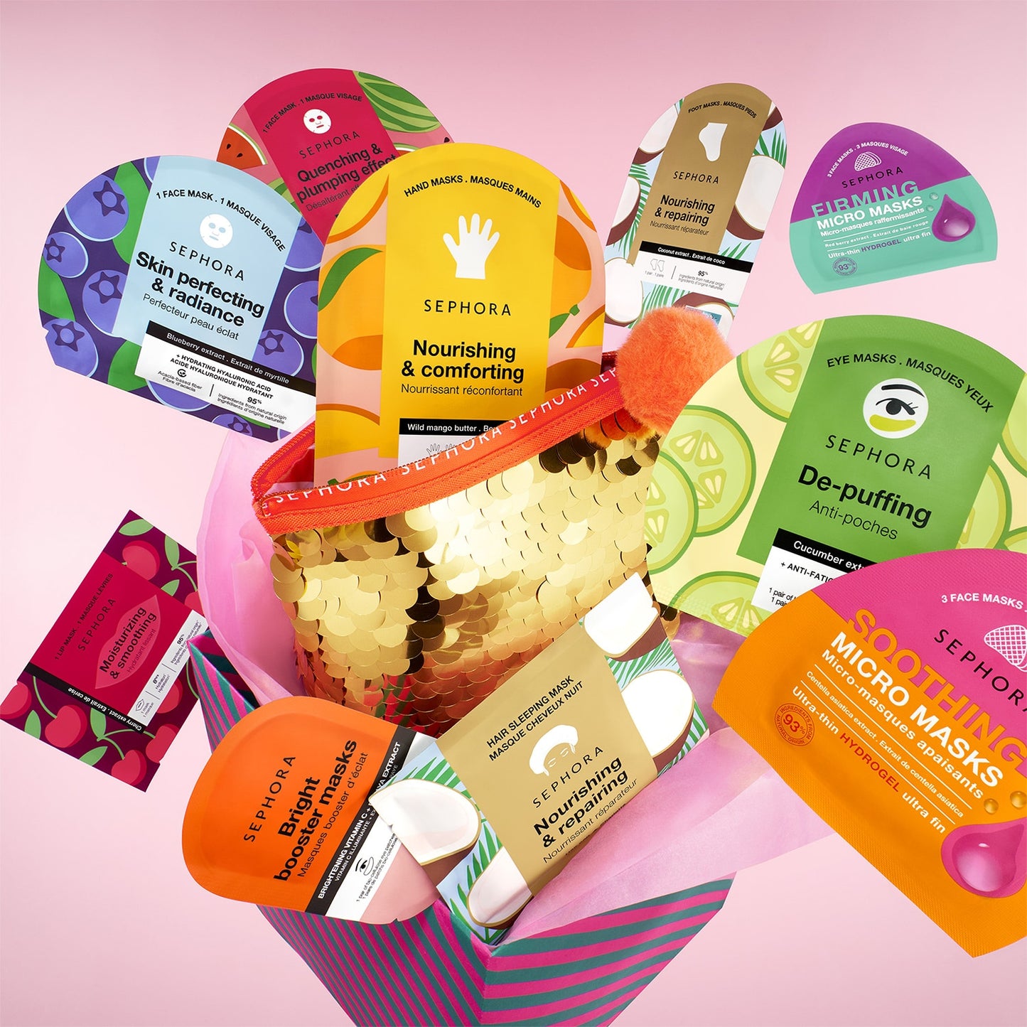 SEPHORA šventinis 20 kaukių rinkinys su kosmetine