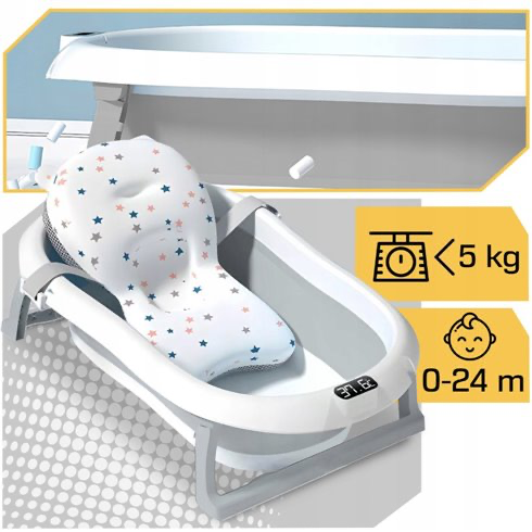 Foldable bathtub with thermometer and cushion Gray