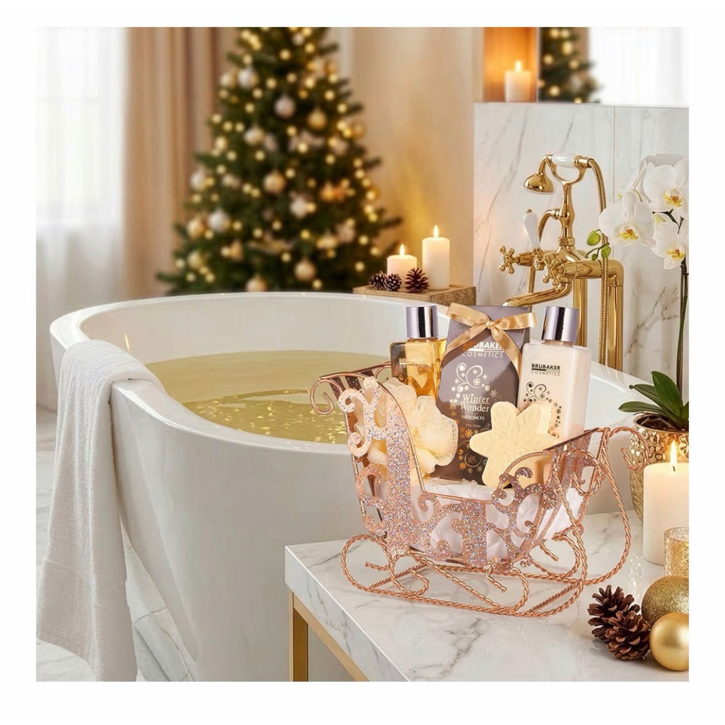 „Vanilla Christmas“ 6 dalių kalėdinis SPA rinkinys dekoratyvinėse rogutėse