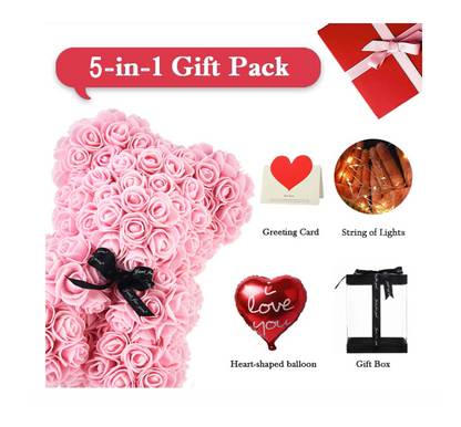 Rožių meškiukas su LED švieselėmis – romantiška dovana jai