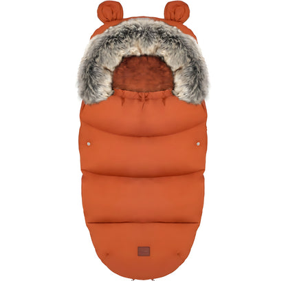 Žieminis vežimėlio miegmaišis su kailiu ir rankine „Teddy PRO Carmel“ – šiltas ir stilingas rinkinys