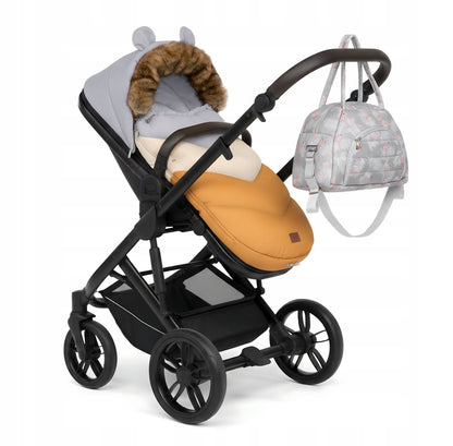 Žieminis vežimėlio miegmaišis su kailiu ir rankine „Teddy PRO-V Pastel“ – šiltas ir elegantiškas rinkinys