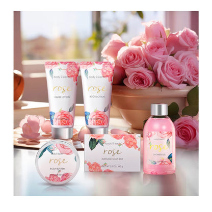 SPA dovanų dėžutė – 6 dalių kūno priežiūros rinkinys rožių aromato
