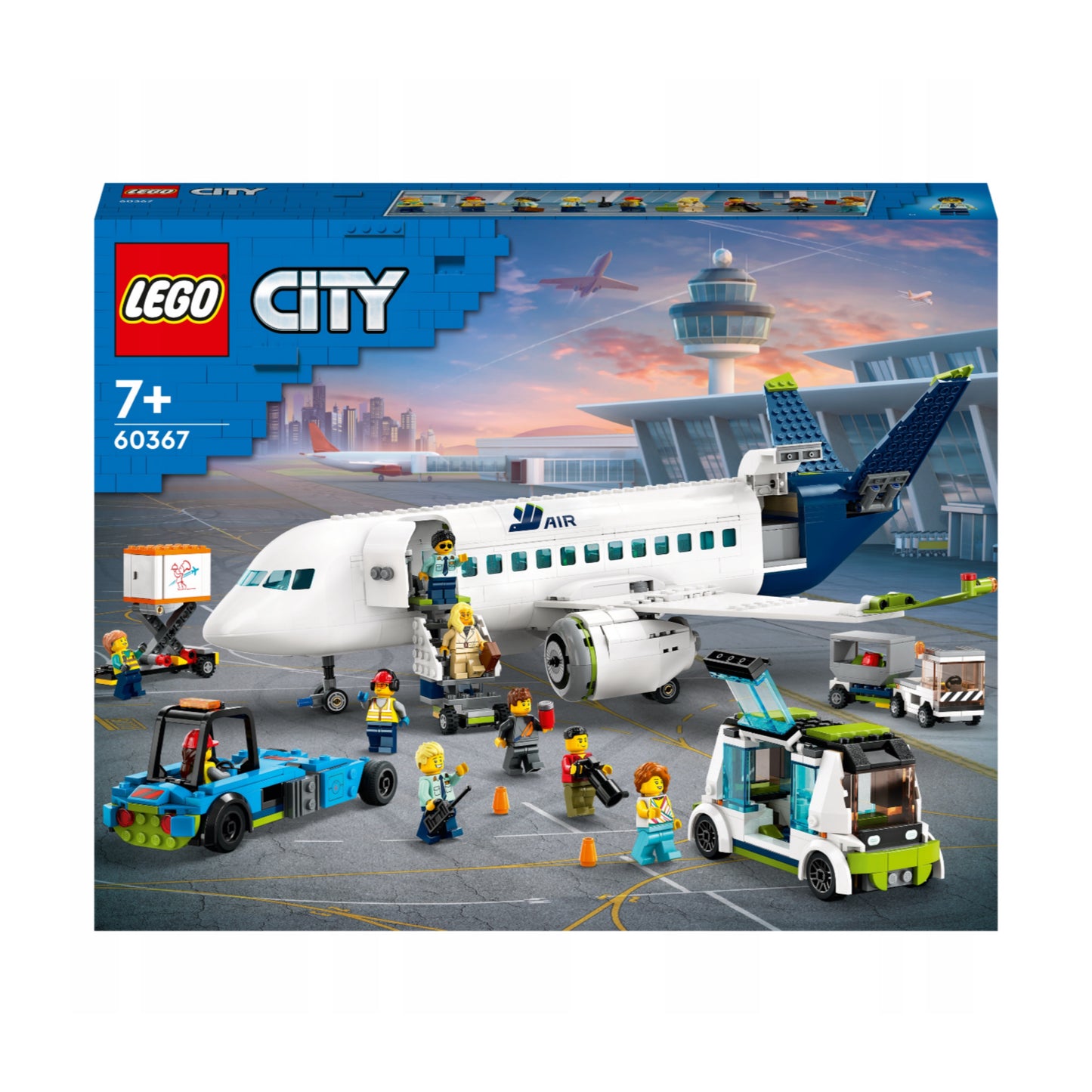 LEGO City Keleivinis lėktuvas – orlaivio rinkinys su oro uosto transportu ir figūrėlėmis