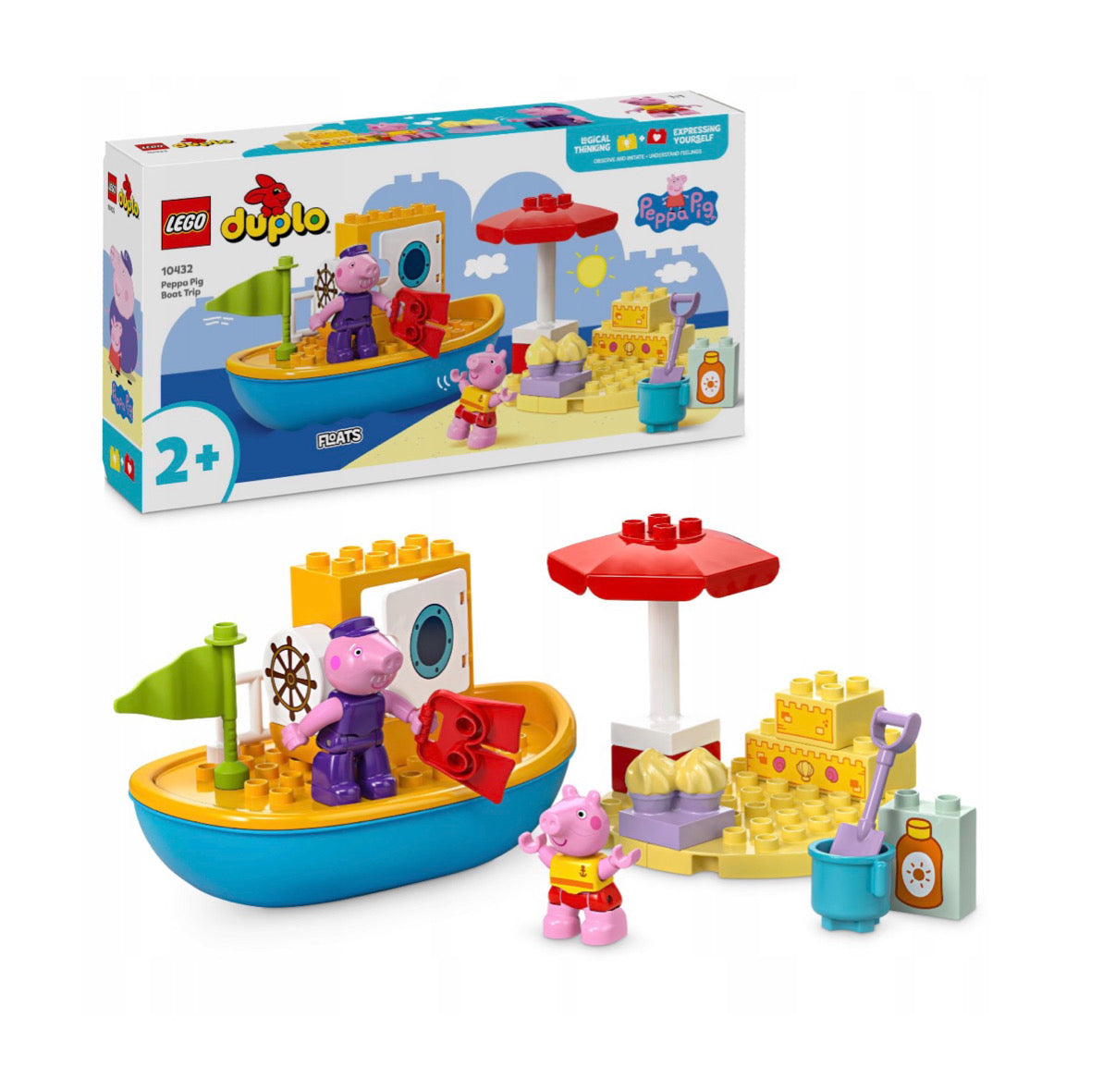 LEGO® DUPLO® Peppa Pig – Pasiplaukiojimas Laiveliu ir Paplūdimio Rinkinys