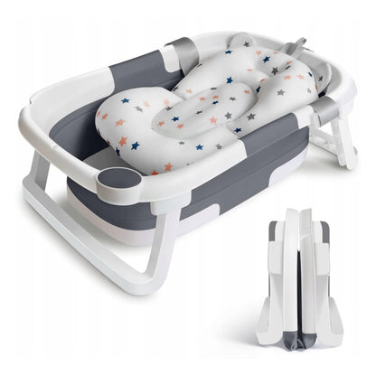 Foldable silicone baby bath with cushion and temperature sensor
