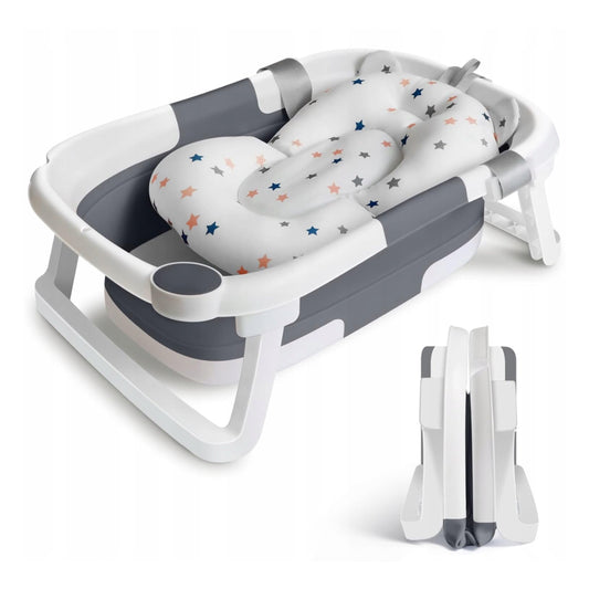 Foldable silicone baby bath with cushion and temperature sensor