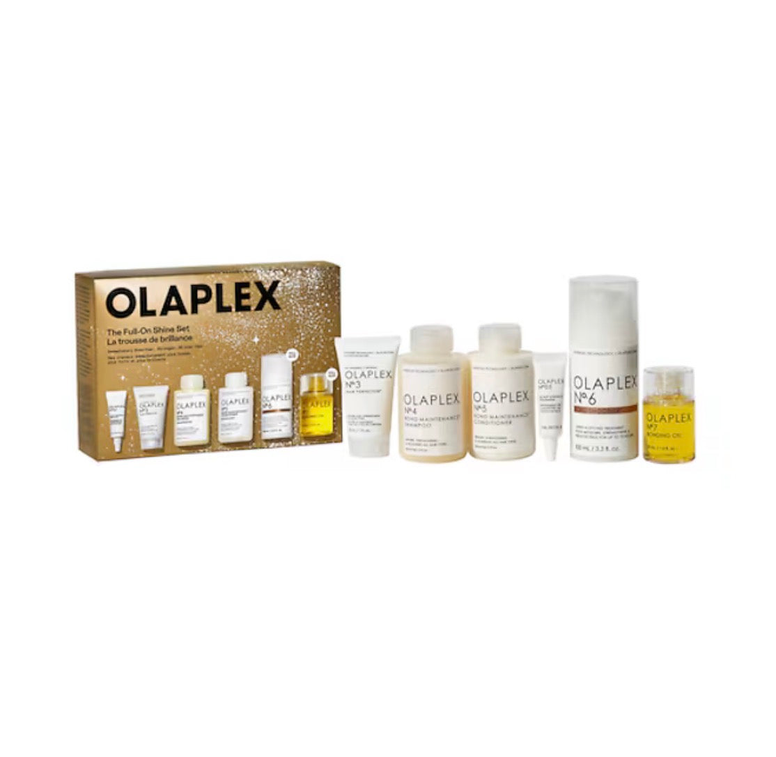 OLAPLEX „The Full-On Shine Set“ plaukų stiprinimo ir žvilgesio rinkinys