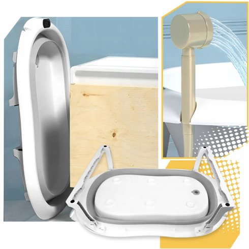 Foldable bathtub with thermometer and cushion Gray
