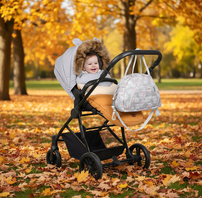 Žieminis vežimėlio miegmaišis su kailiu ir rankine „Teddy PRO-V Pastel“ – šiltas ir elegantiškas rinkinys