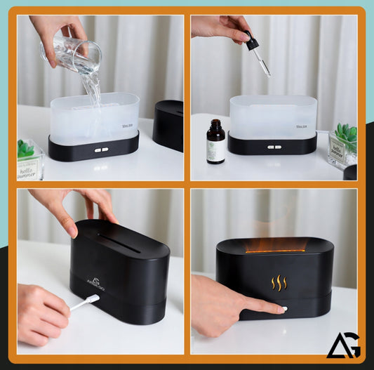 Oro drėkintuvas su liepsnos imitacija + 12 aromatinių aliejų