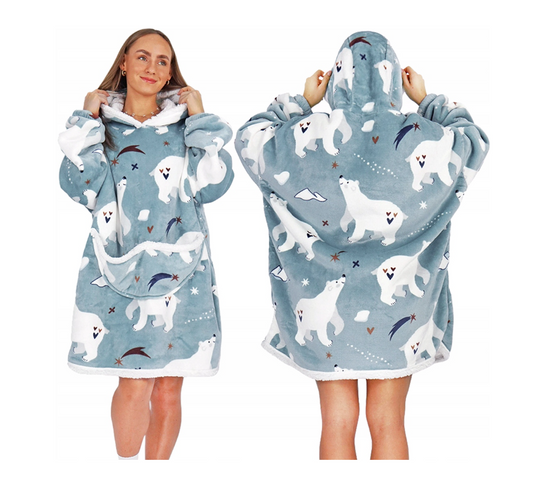 Pledas – džemperis „Pluffy Bear“ XXL – šiltas oversize 2in1 su gobtuvu