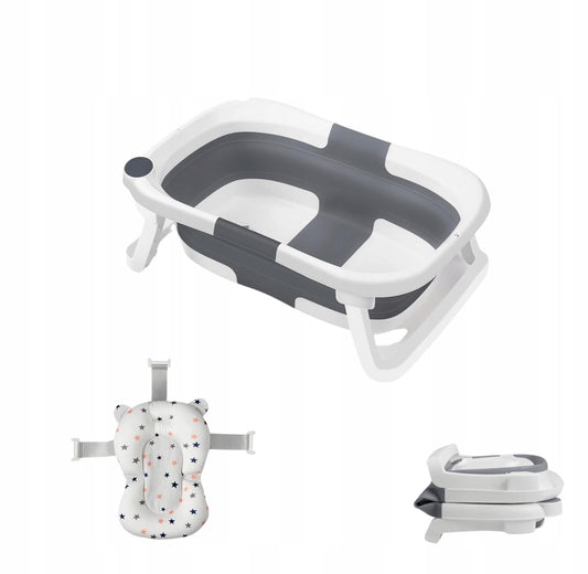 Foldable silicone baby bath with cushion and temperature sensor