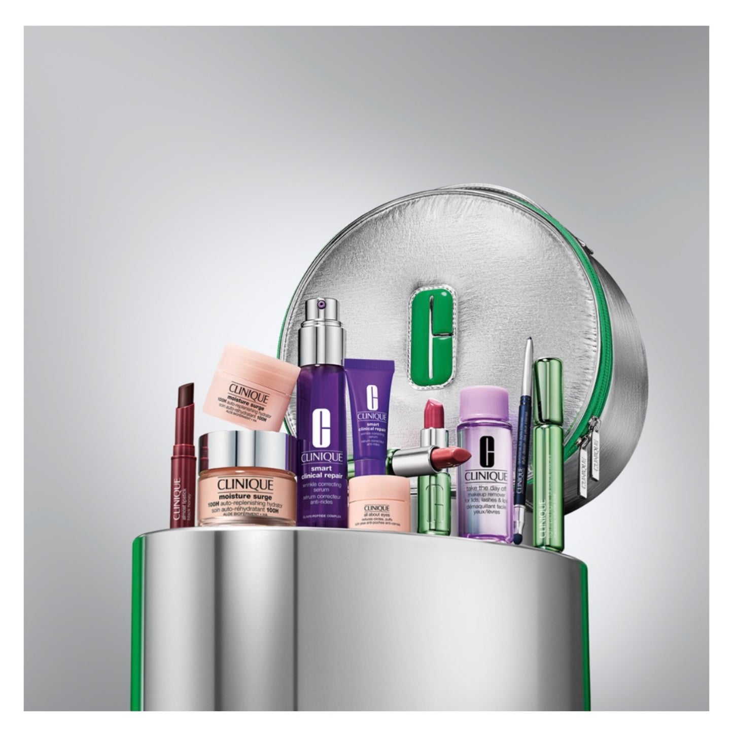 „Clinique“ Holiday Greatest – Šventinis kosmetikos rinkinys su dovanų dėžute