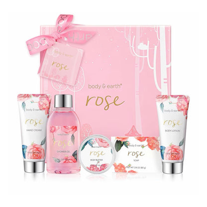 SPA dovanų dėžutė – 6 dalių kūno priežiūros rinkinys rožių aromato