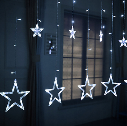 Kalėdinė LED šviesų užuolaida su žvaigždėmis – 120 LED, 4,2 m, šaltai balta šviesa