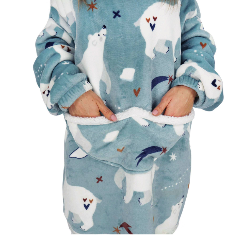 Pledas – džemperis „Pluffy Bear“ XXL – šiltas oversize 2in1 su gobtuvu