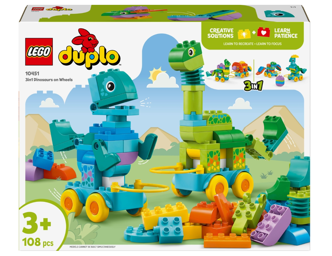 LEGO® DUPLO® Town Dinozaurai ant ratukų „trys viename“