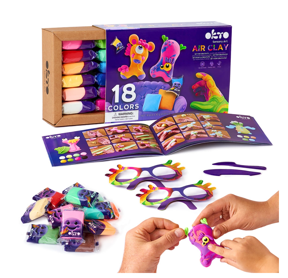 OKTO 18 spalvų kūrybinis rinkinys su ore džiūstančiu modelinu