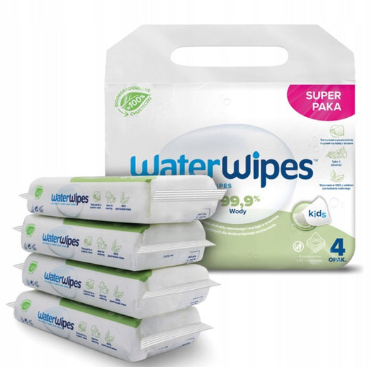 „WaterWipes“ BIO drėgnos servetėlės kūdikiams, 4×60 vnt. (240 vnt.)