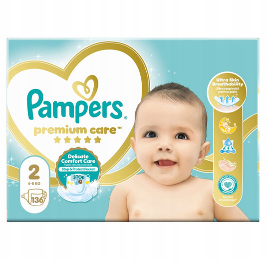 Pampers Premium Care sauskelnės vaikams, dydis 2 (4–8 kg), 136 vnt.