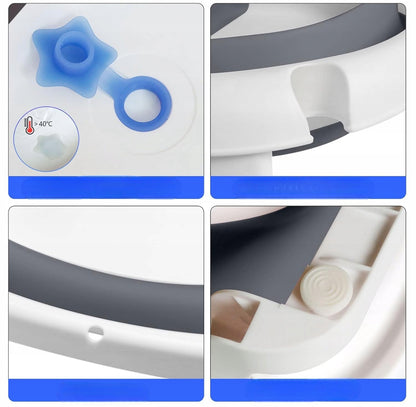 Foldable silicone baby bath with cushion and temperature sensor