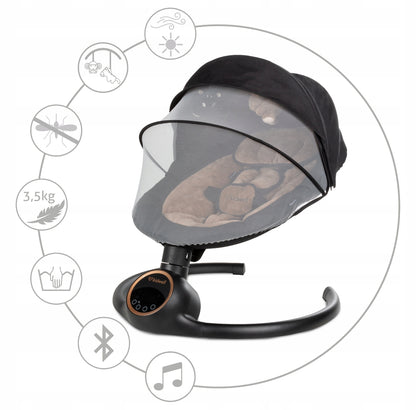 Kidwell REVE 2in1 Elektrinis kūdikio gultukas–supynė (juodas/auksinis)