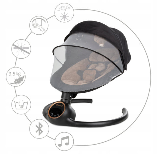 Kidwell REVE 2in1 Elektrinis kūdikio gultukas–supynė (juodas/auksinis)