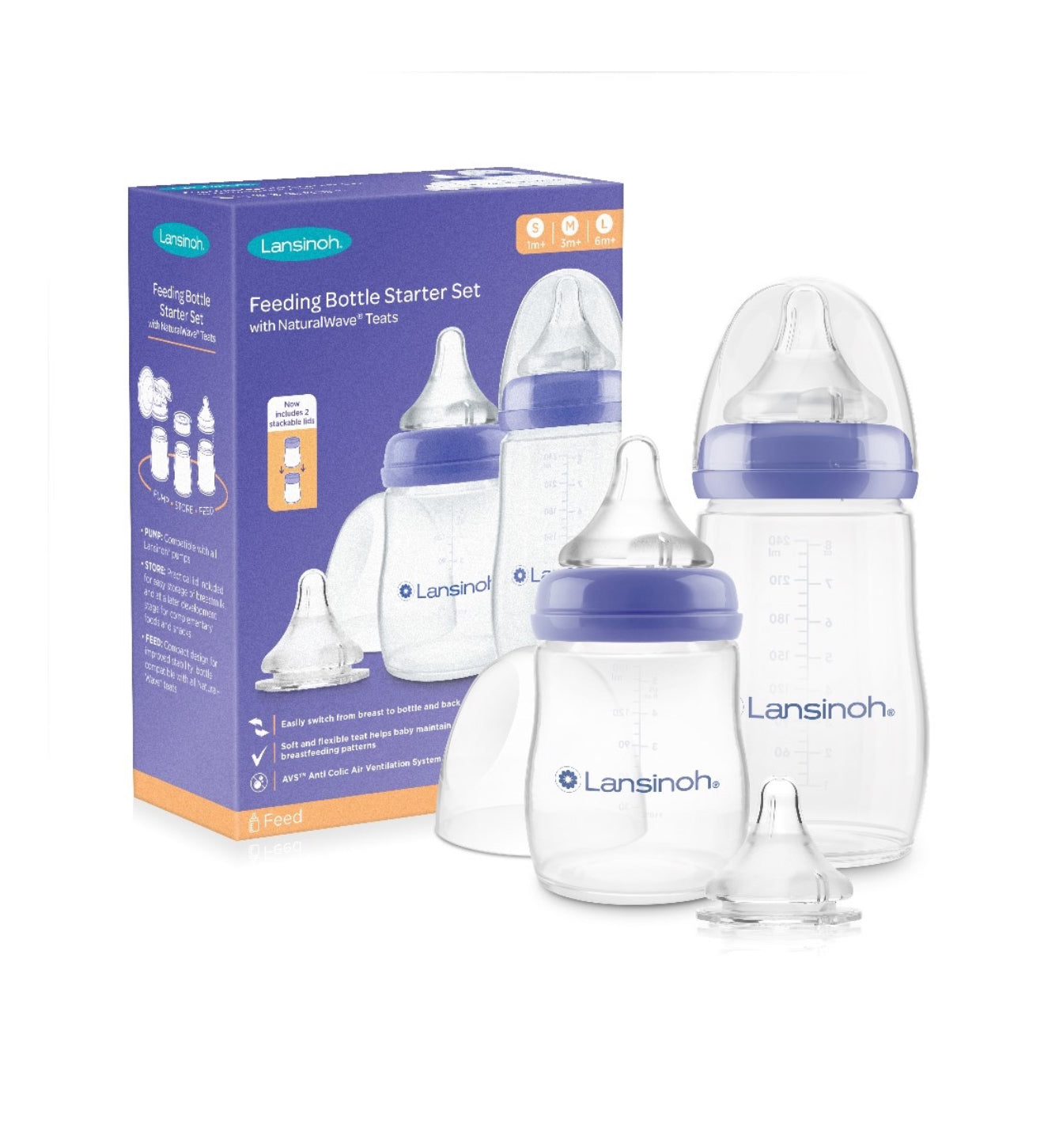 LANSINOH maitinimo buteliukų pradinis komplektas, 160ml + 240ml