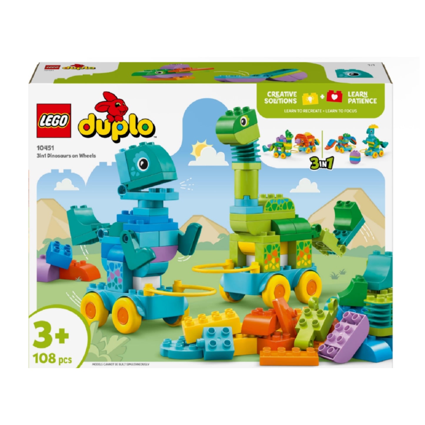 LEGO® DUPLO® Town Dinozaurai ant ratukų „trys viename“