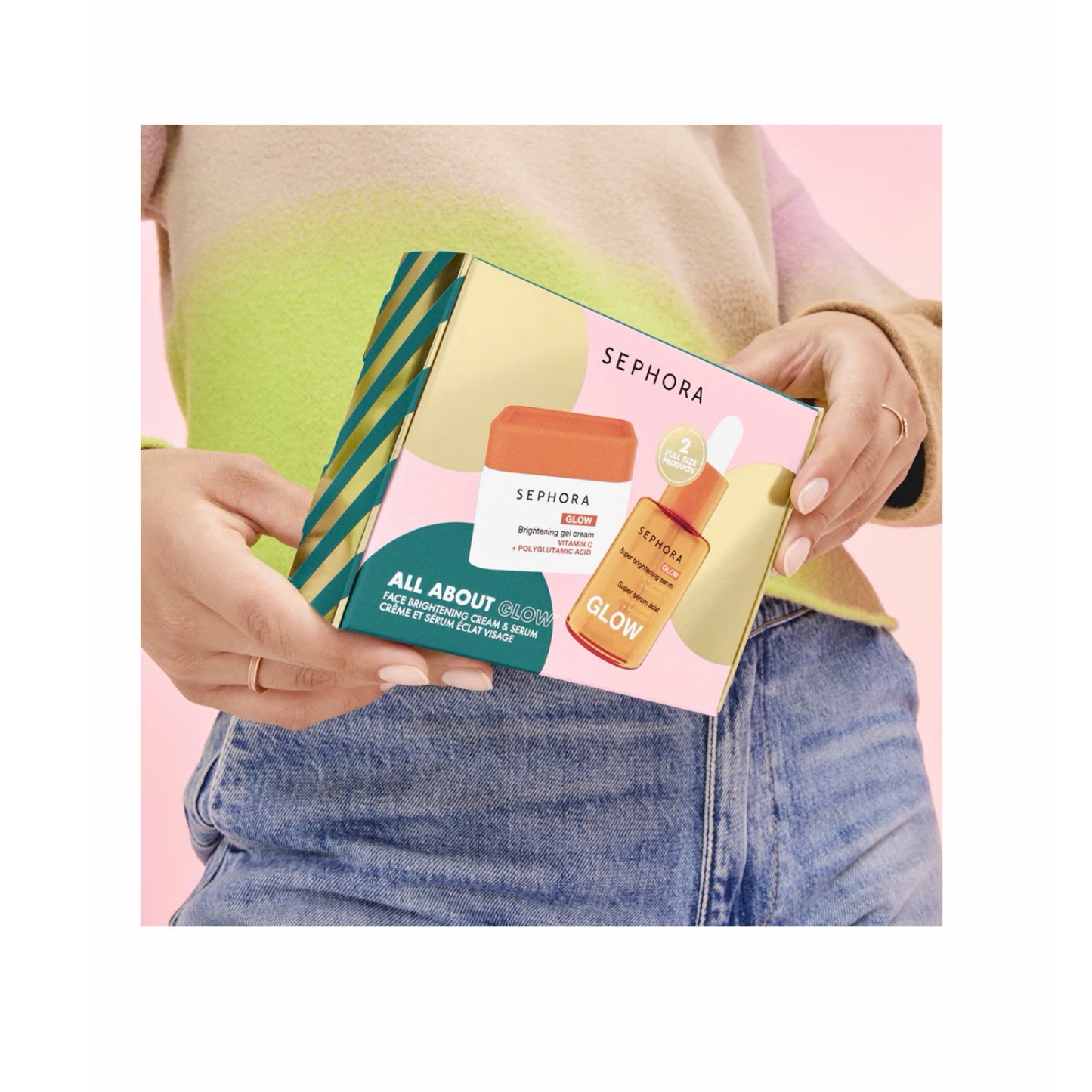 „SEPHORA ‘All About Glow’ – veido šviesinantis kremas + serumas su vitaminu C (dovanų rinkinys)”