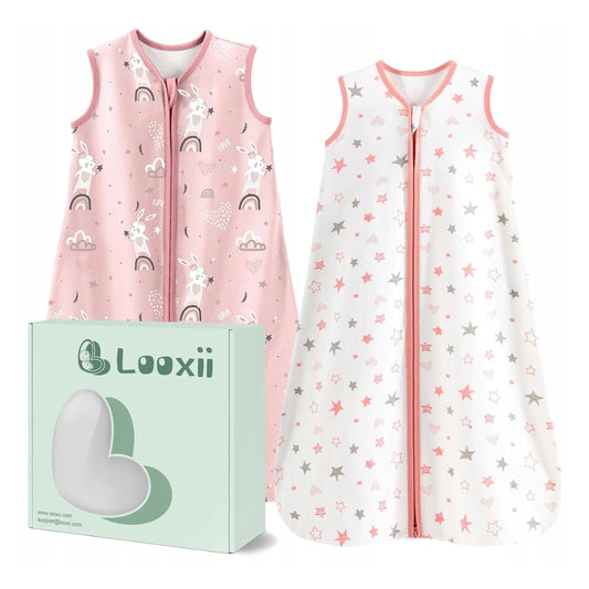 „Looxii“ 2 vnt. kūdikių miegmaišių rinkinys (100% medvilnė, 78 cm, 6–12 mėn.)