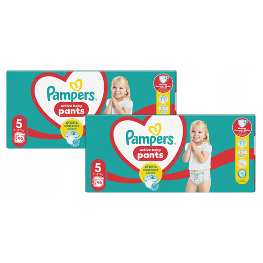 „Pampers Active Baby Pants“ sauskelnės-kelnaitės, dydis 5 (11–17 kg), 192 vnt.