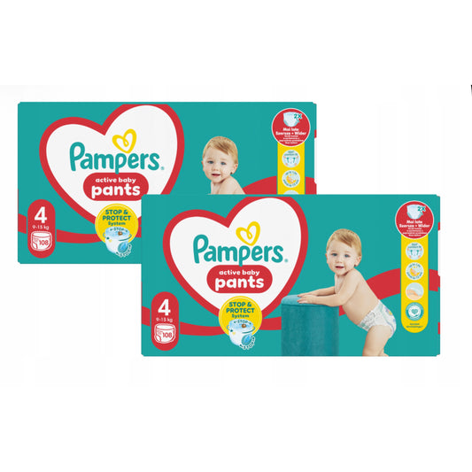 „Pampers Active Baby Pants“ sauskelnės-kelnaitės, dydis 4 (9–15 kg), 216 vnt. (2x108)